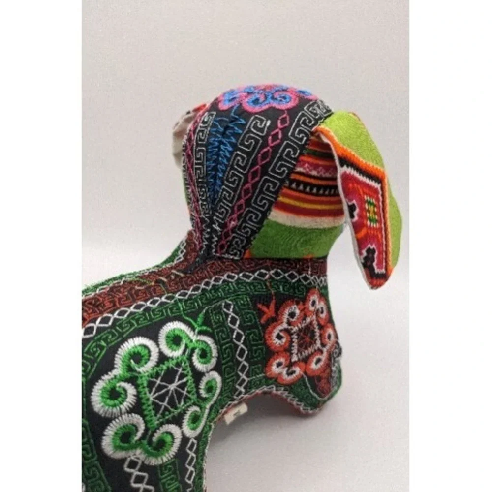 Fabric Brocade Pattern‎ Dog Made in Vietnam Bright Colors 6.5 Inch Patchwork EUC
